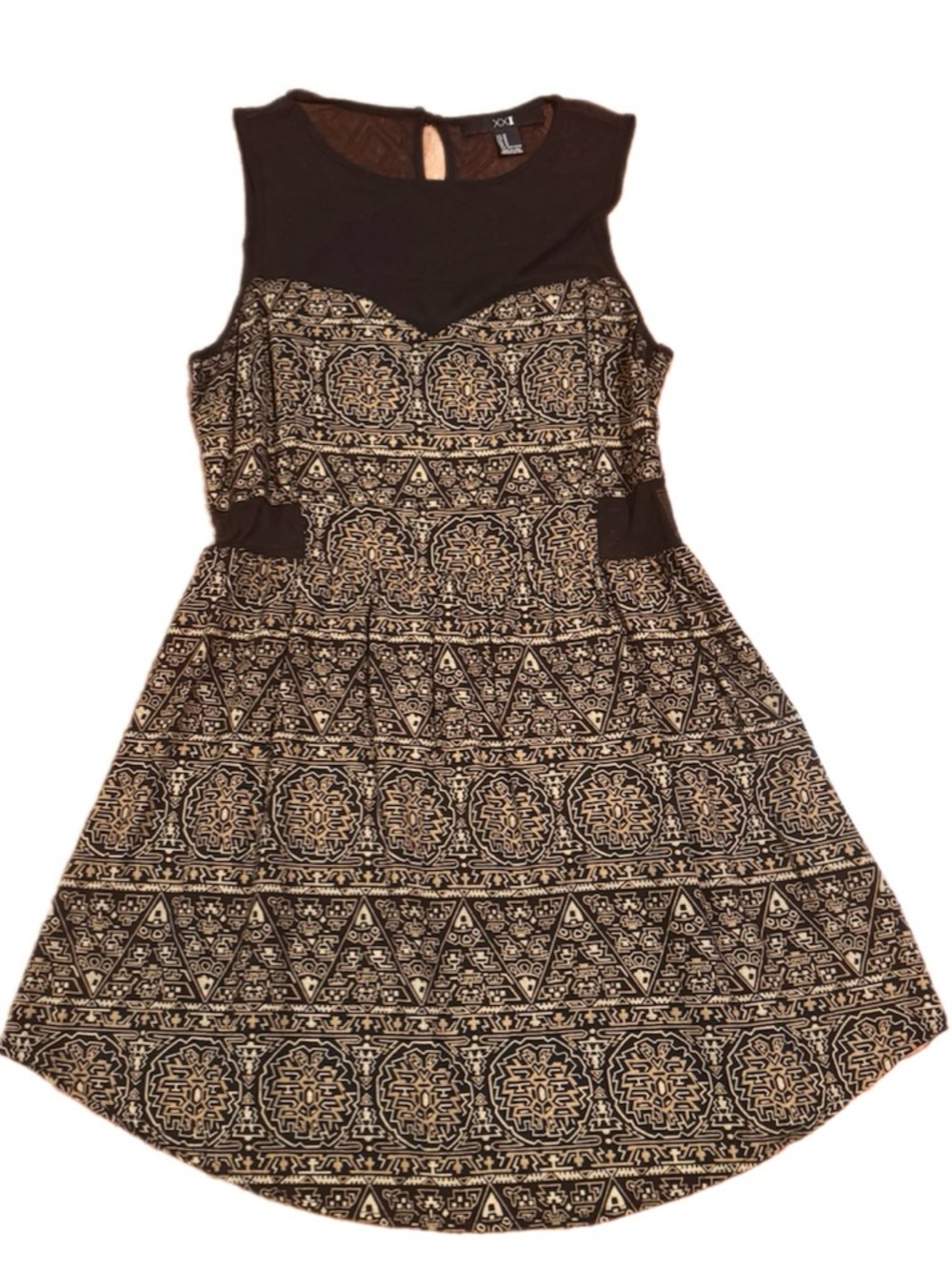 Forever 21 Juniors Black and Gold Patterned Sleeveless Dress Size Medium